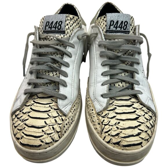 P448 Women's John Perforated Leather & Snake Print Lace Up Sneakers Size 39 - Picture 3 of 9